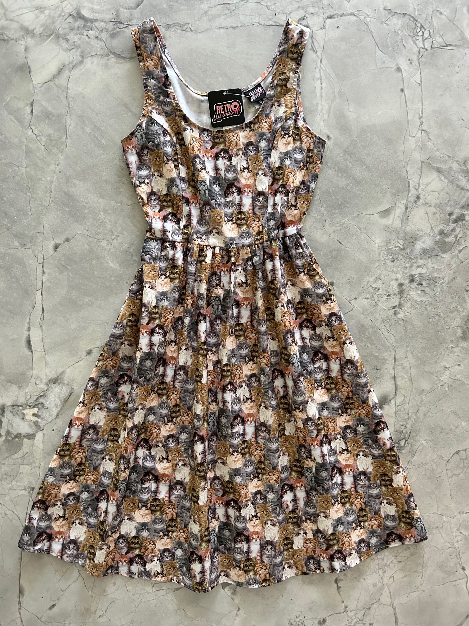 Cats shops Print Fit & Flare Dress by Retrolicious XL