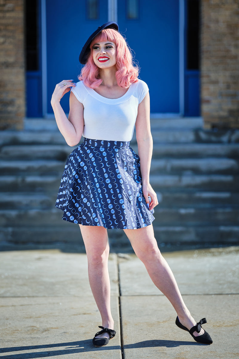 White and blue shop floral skater skirt