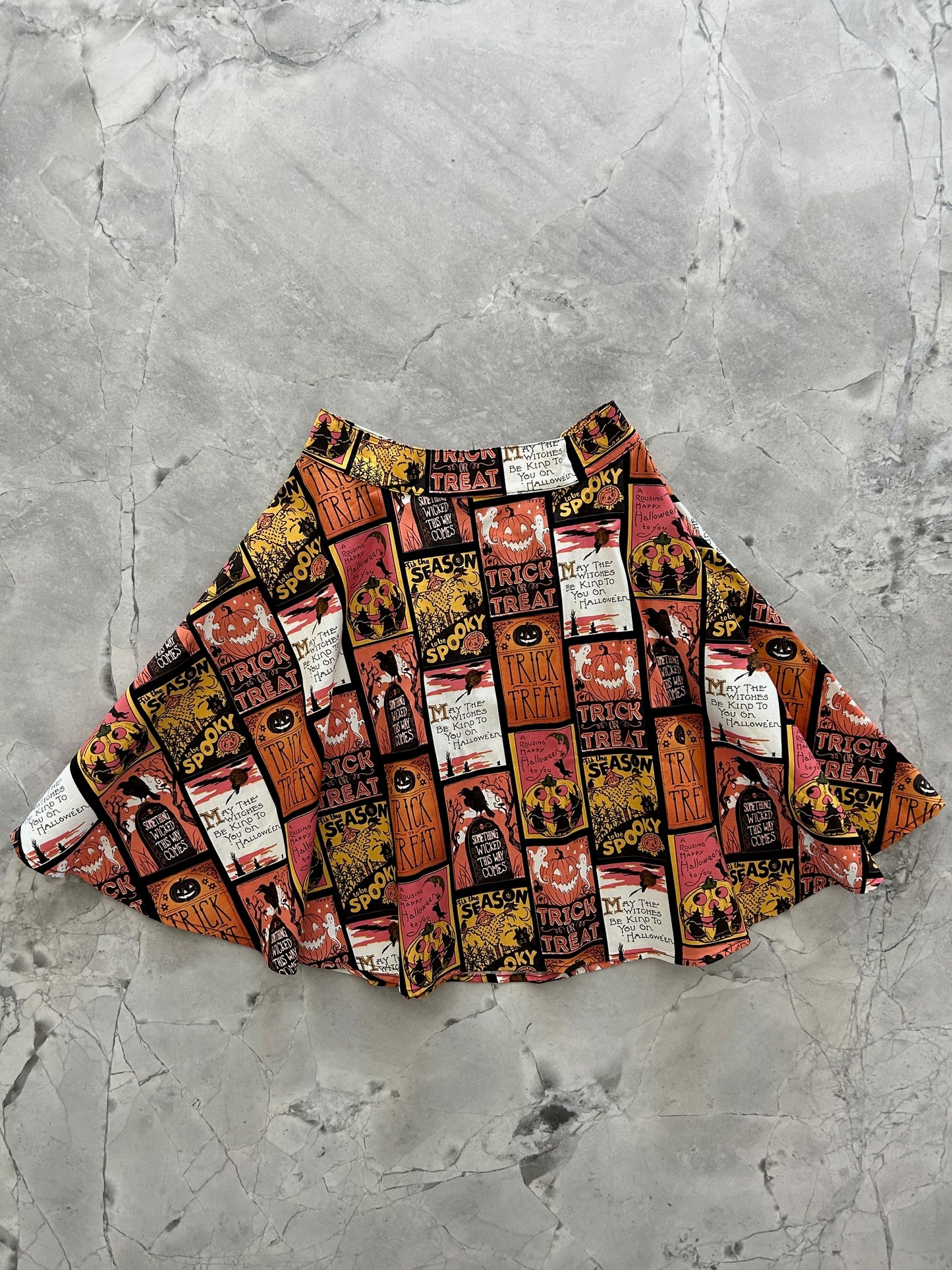 flatlay of trick or treat skater skirt