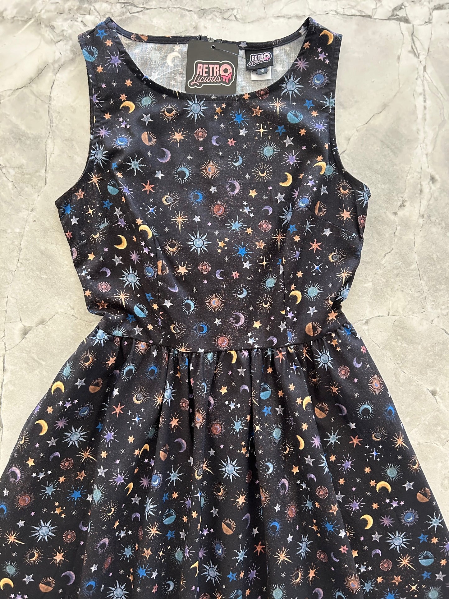 close up of celestial midi dress