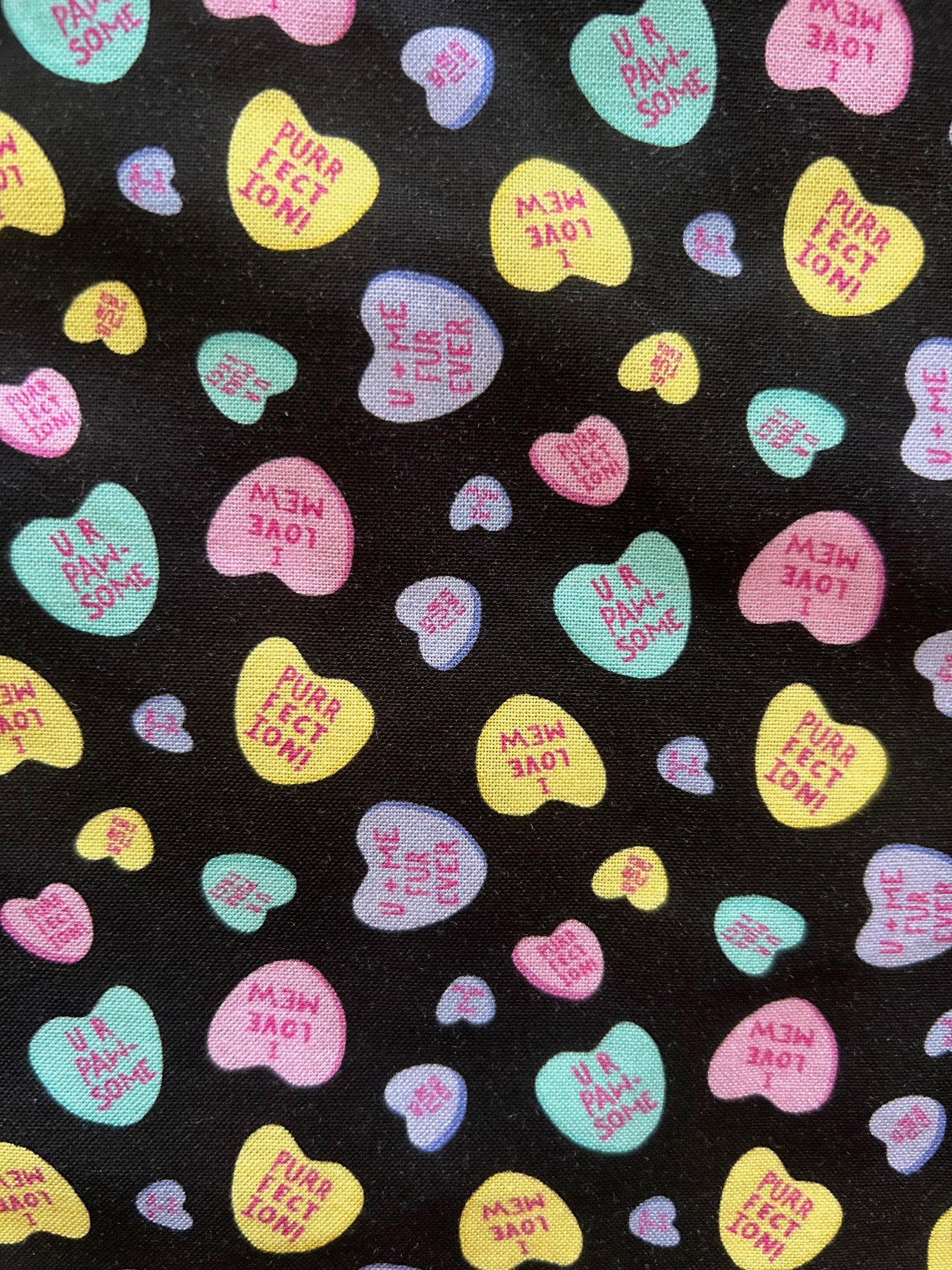 close up of conversation hearts print 