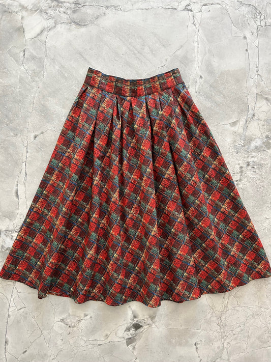 flatlay of holiday plaid doris skirt