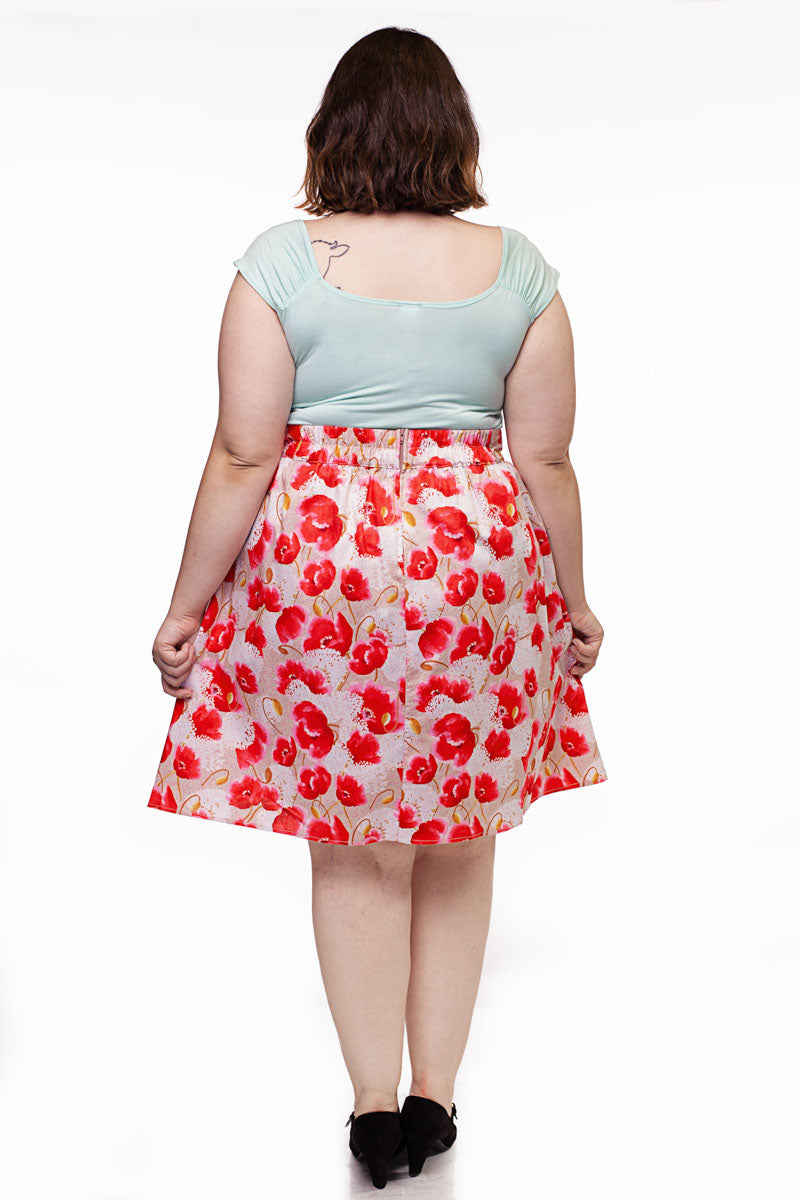 3709 Pink Floral A-line Skirt - Small only