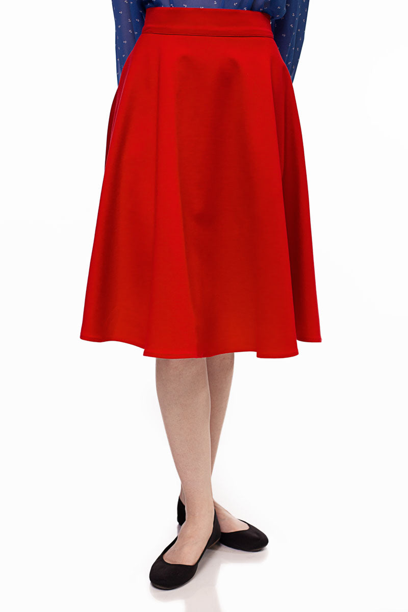 Red Knee Length Skirt