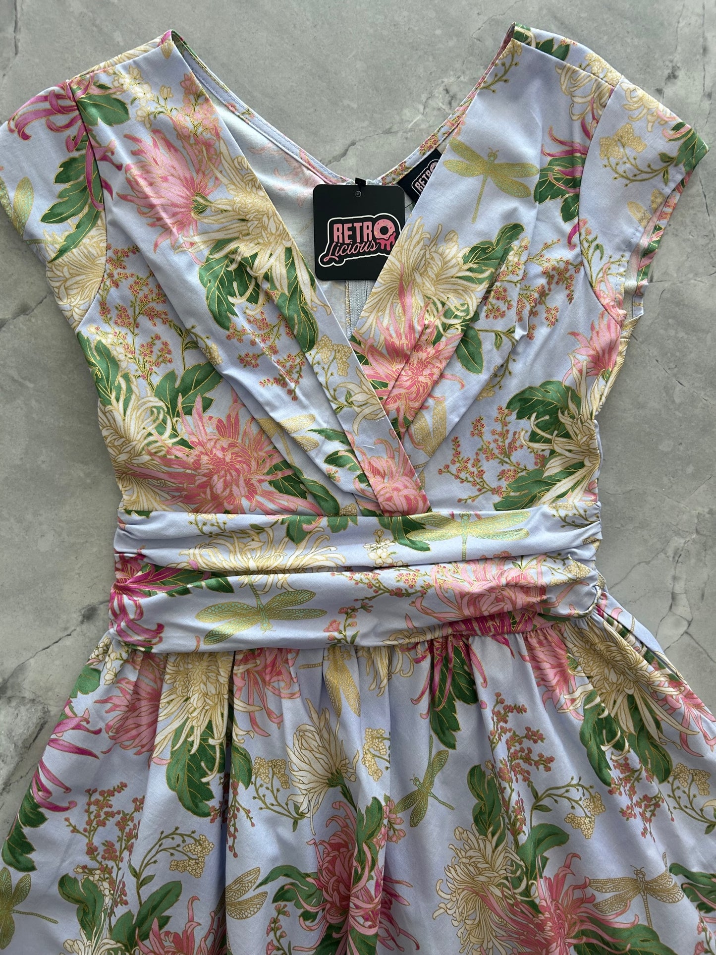 5122 Dragonfly Metallic Floral Greta Dress | Retro & Vintage Clothing ...